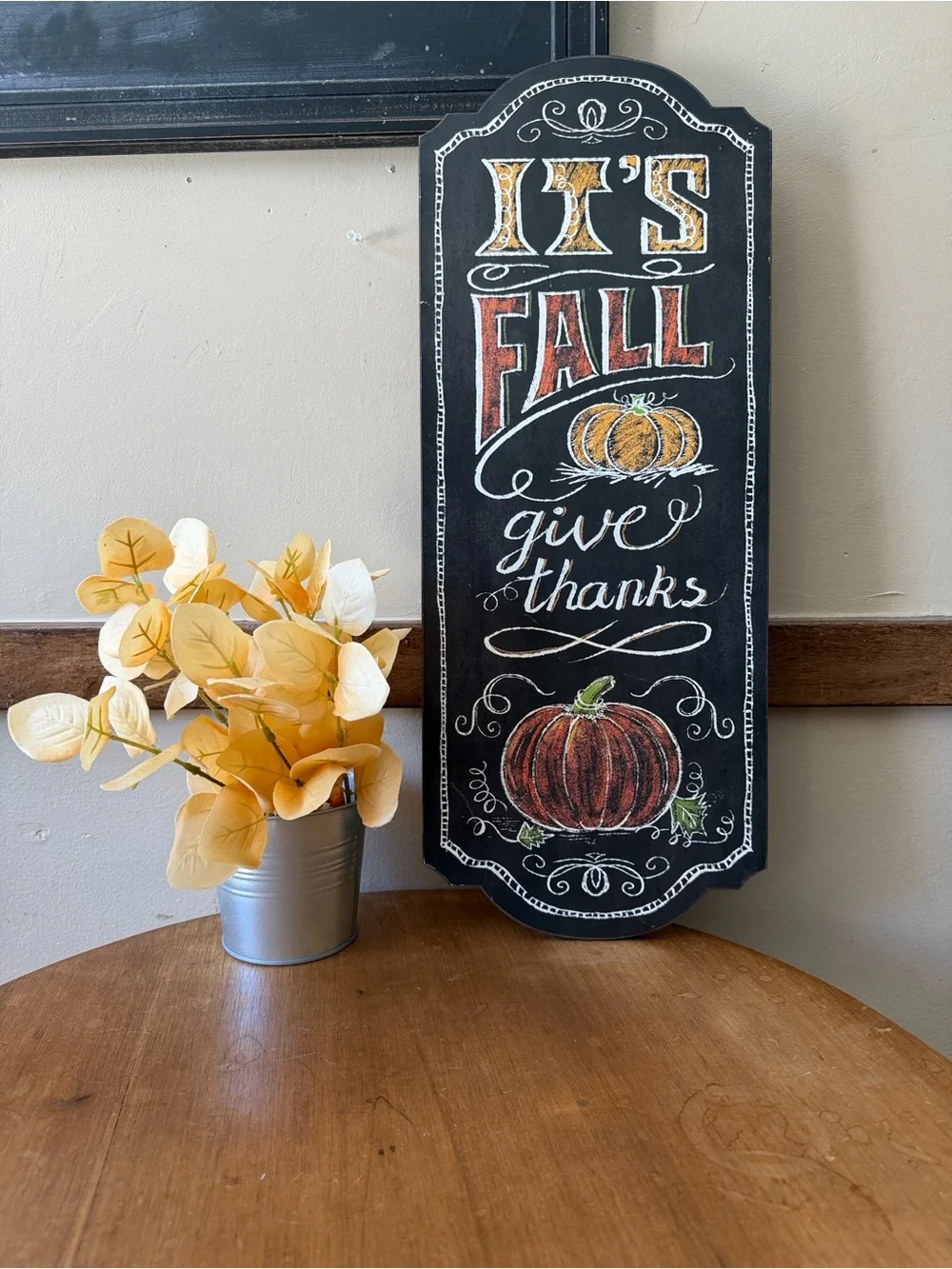 It's Fall Give Thanks faux Chalkboard Wall Sign - Black & Orange
